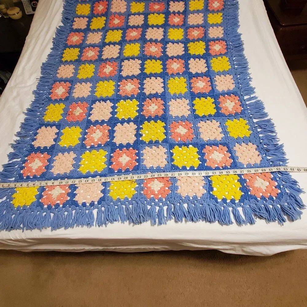 Vintage Granny Square Crochet Afghan Blanket Throw 65